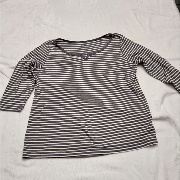 Eddie Bauer Cotton Striped Tee  3/4 Sleeve - Picture 1 of 6